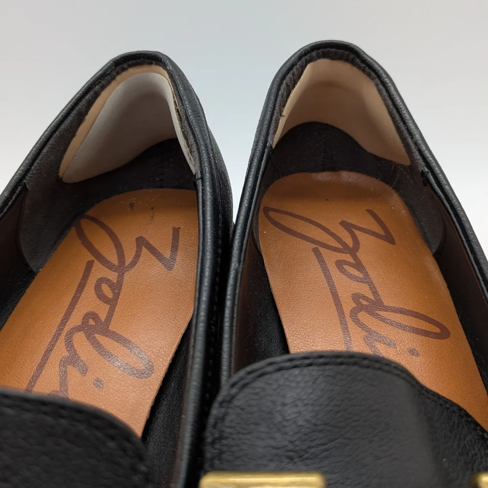 Zodiac Gemma Black Leather Gold Buckle Lug Sole Wedge Heel Loafer 10